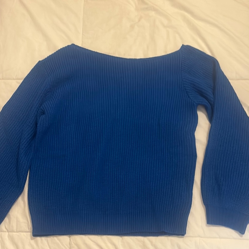 SHEIN Blue Off-the-Shoulder Sweater Ribbed Knit